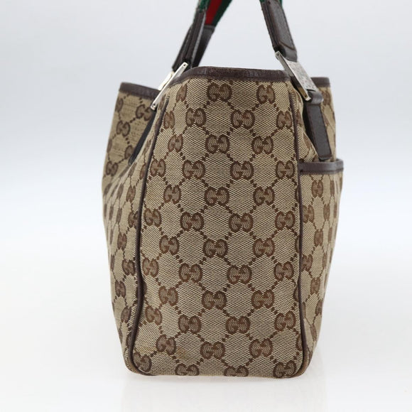 GUCCI GG Canvas Web Sherry Line Tote Bag Beige Red Green 145810 Auth gh1862