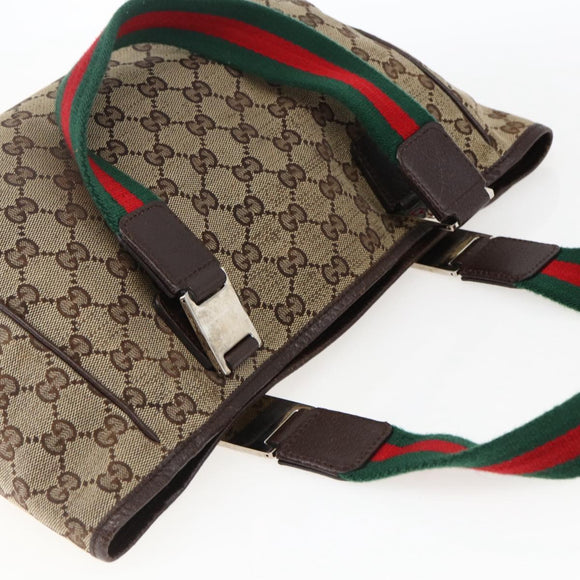 GUCCI GG Canvas Web Sherry Line Tote Bag Beige Red Green 145810 Auth gh1862