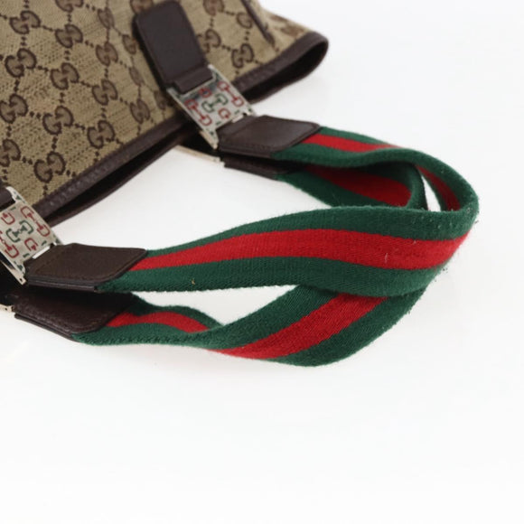 GUCCI GG Canvas Web Sherry Line Tote Bag Beige Red Green 145810 Auth gh1862