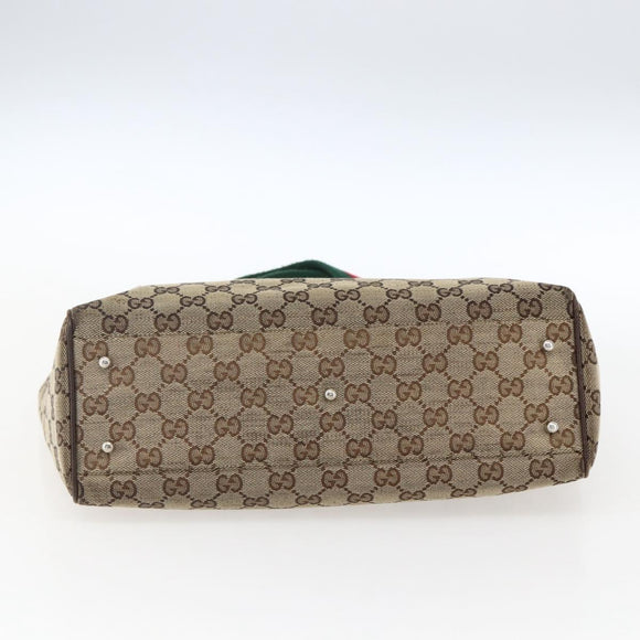 GUCCI GG Canvas Web Sherry Line Tote Bag Beige Red Green 145810 Auth gh1862