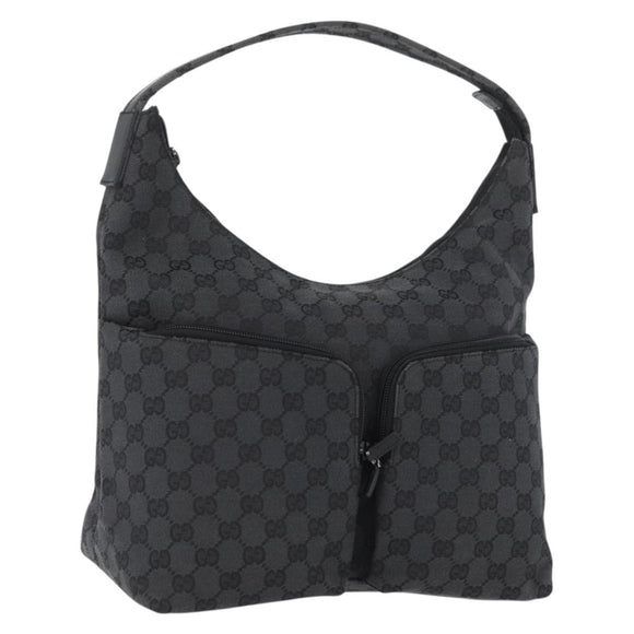 GUCCI GG Canvas Shoulder Bag Black Silver 001 3380 1705 Auth gh1864
