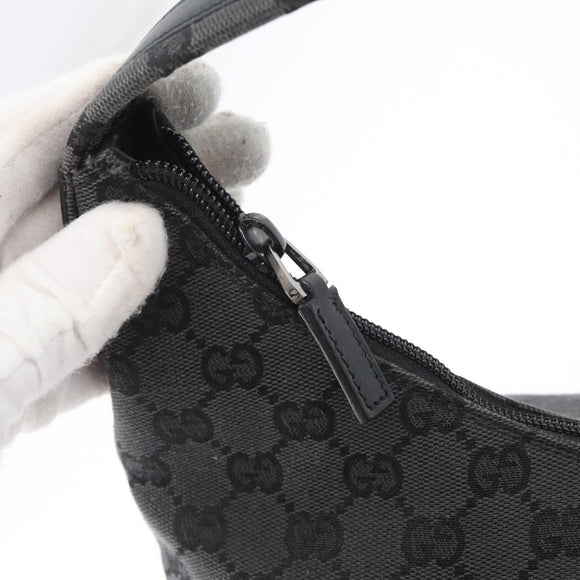 GUCCI GG Canvas Shoulder Bag Black Silver 001 3380 1705 Auth gh1864
