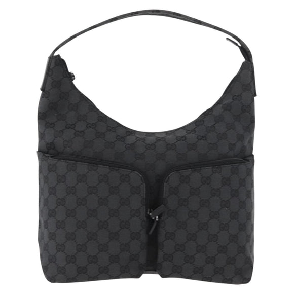 GUCCI GG Canvas Shoulder Bag Black Silver 001 3380 1705 Auth gh1864