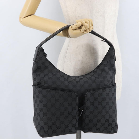 GUCCI GG Canvas Shoulder Bag Black Silver 001 3380 1705 Auth gh1864