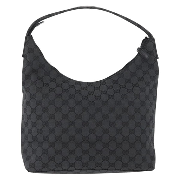 GUCCI GG Canvas Shoulder Bag Black Silver 001 3380 1705 Auth gh1864