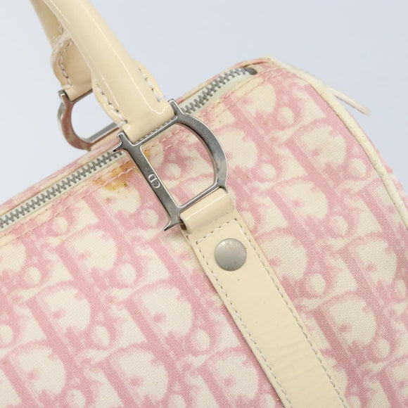 Christian Dior Trotter Canvas Boston Bag PVC Pink Silver Auth gh1875