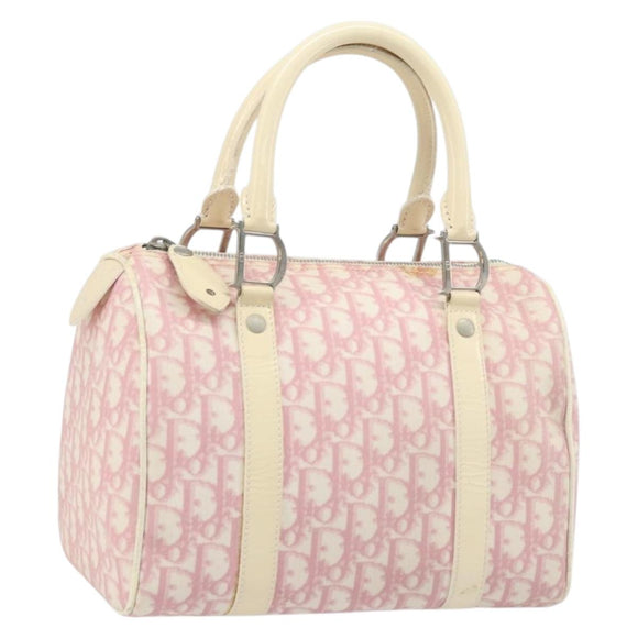 Christian Dior Trotter Canvas Boston Bag PVC Pink Silver Auth gh1875