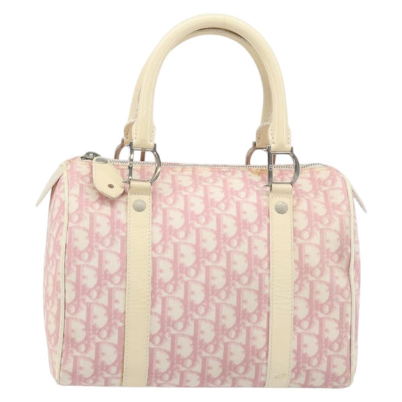 Christian Dior Trotter Canvas Boston Bag PVC Pink Silver Auth gh1875