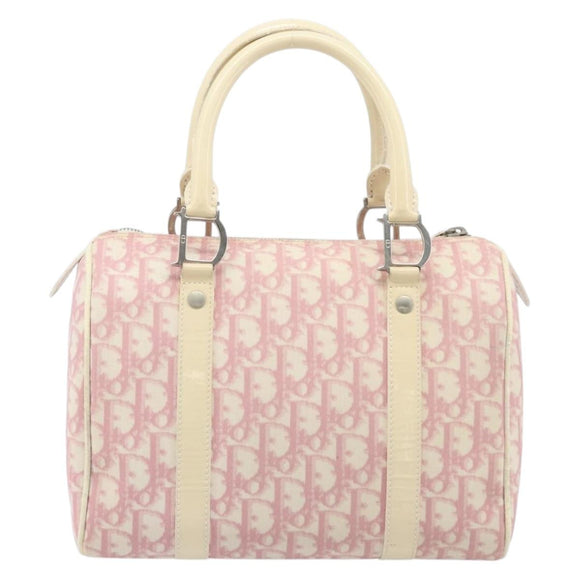Christian Dior Trotter Canvas Boston Bag PVC Pink Silver Auth gh1875