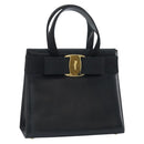 Salvatore Ferragamo Vala Hand Bag Leather Black Gold Auth gh1876-1