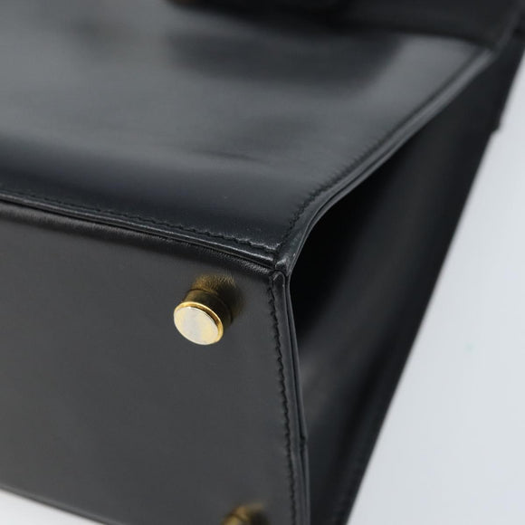 Salvatore Ferragamo Vala Hand Bag Leather Black Gold Auth gh1876