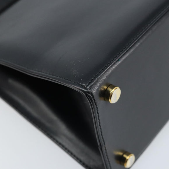 Salvatore Ferragamo Vala Hand Bag Leather Black Gold Auth gh1876