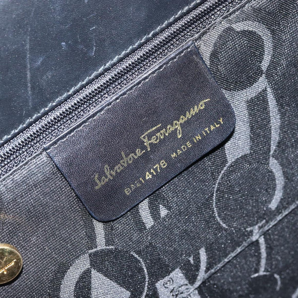 Salvatore Ferragamo Vala Hand Bag Leather Black Gold Auth gh1876