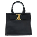 Salvatore Ferragamo Vala Hand Bag Leather Black Gold Auth gh1876-2