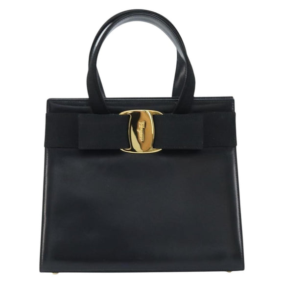 Salvatore Ferragamo Vala Hand Bag Leather Black Gold Auth gh1876
