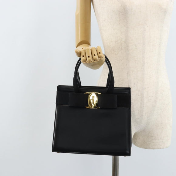 Salvatore Ferragamo Vala Hand Bag Leather Black Gold Auth gh1876