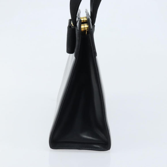 Salvatore Ferragamo Vala Hand Bag Leather Black Gold Auth gh1876