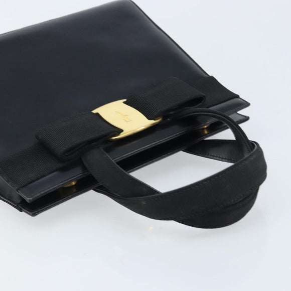 Salvatore Ferragamo Vala Hand Bag Leather Black Gold Auth gh1876