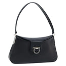 Salvatore Ferragamo Gancini Shoulder Bag Leather Black Silver Auth gh1877-1