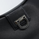 Salvatore Ferragamo Gancini Shoulder Bag Leather Black Silver Auth gh1877-10