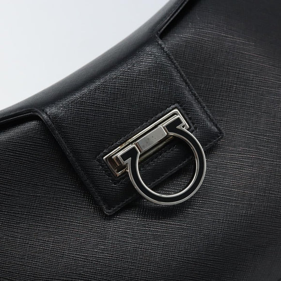 Salvatore Ferragamo Gancini Shoulder Bag Leather Black Silver Auth gh1877