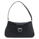 Salvatore Ferragamo Gancini Shoulder Bag Leather Black Silver Auth gh1877-13
