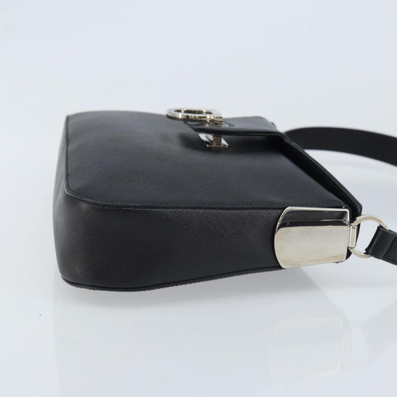Salvatore Ferragamo Gancini Shoulder Bag Leather Black Silver Auth gh1877