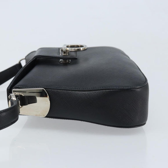 Salvatore Ferragamo Gancini Shoulder Bag Leather Black Silver Auth gh1877