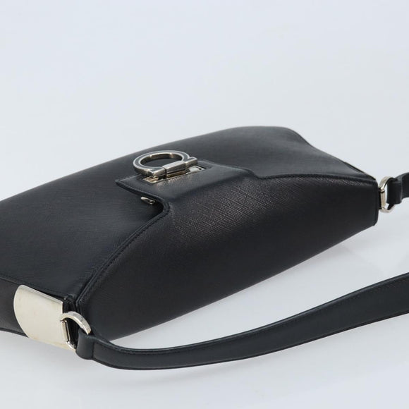 Salvatore Ferragamo Gancini Shoulder Bag Leather Black Silver Auth gh1877