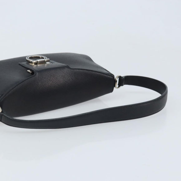 Salvatore Ferragamo Gancini Shoulder Bag Leather Black Silver Auth gh1877