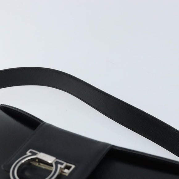 Salvatore Ferragamo Gancini Shoulder Bag Leather Black Silver Auth gh1877