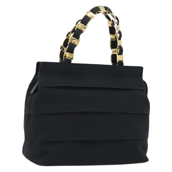 Salvatore Ferragamo Chain Vala Hand Bag Nylon Black Gold Auth gh1878