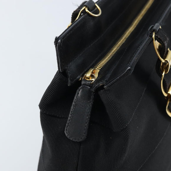 Salvatore Ferragamo Chain Vala Hand Bag Nylon Black Gold Auth gh1878