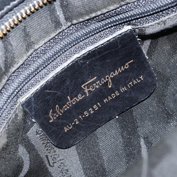 Salvatore Ferragamo Chain Vala Hand Bag Nylon Black Gold Auth gh1878