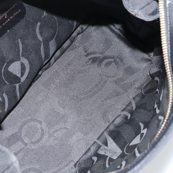 Salvatore Ferragamo Chain Vala Hand Bag Nylon Black Gold Auth gh1878