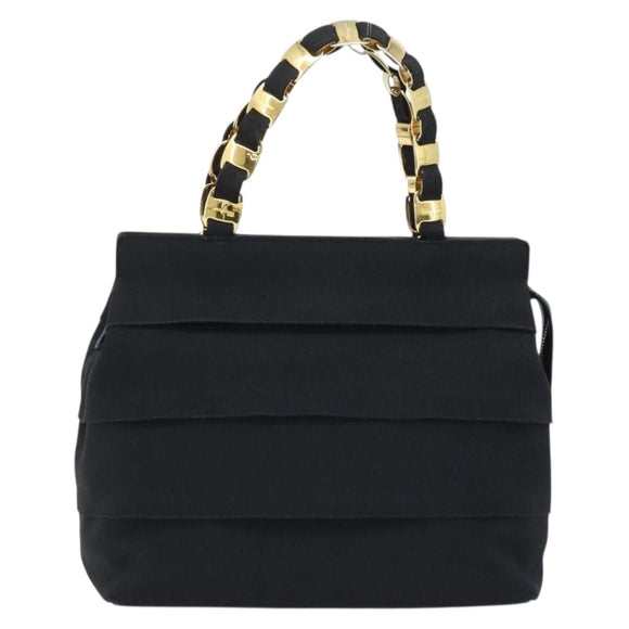 Salvatore Ferragamo Chain Vala Hand Bag Nylon Black Gold Auth gh1878