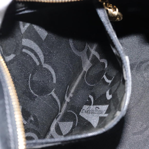 Salvatore Ferragamo Chain Vala Hand Bag Nylon Black Gold Auth gh1878
