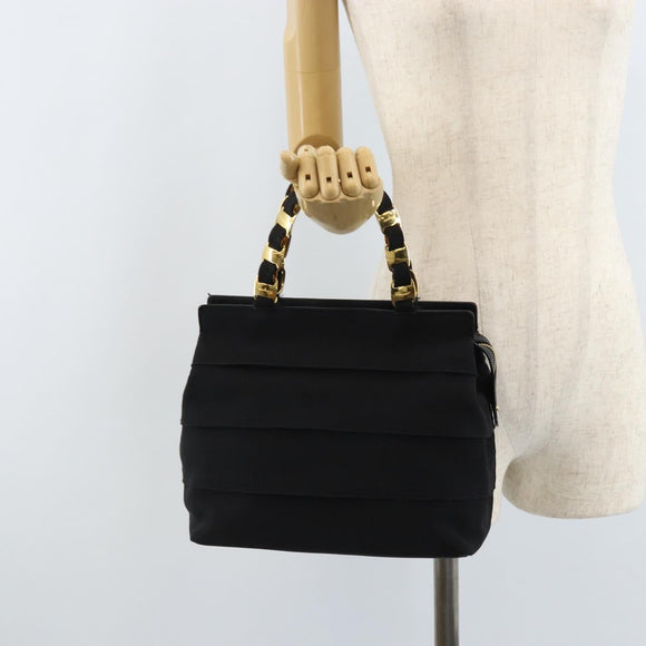 Salvatore Ferragamo Chain Vala Hand Bag Nylon Black Gold Auth gh1878