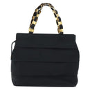 Salvatore Ferragamo Chain Vala Hand Bag Nylon Black Gold Auth gh1878-2
