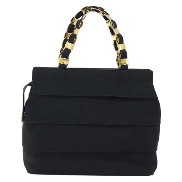 Salvatore Ferragamo Chain Vala Hand Bag Nylon Black Gold Auth gh1878