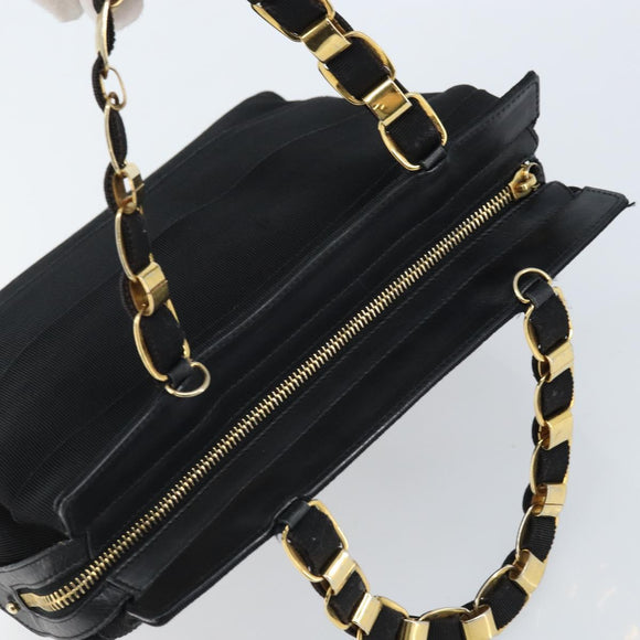 Salvatore Ferragamo Chain Vala Hand Bag Nylon Black Gold Auth gh1878
