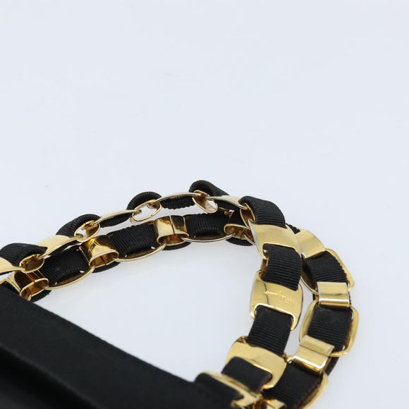 Salvatore Ferragamo Chain Vala Hand Bag Nylon Black Gold Auth gh1878