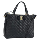 Salvatore Ferragamo Vala Hand Bag Leather 2way Black Gold Auth gh1879-1