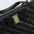 Salvatore Ferragamo Vala Hand Bag Leather 2way Black Gold Auth gh1879-16