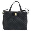 Salvatore Ferragamo Vala Hand Bag Leather 2way Black Gold Auth gh1879-2