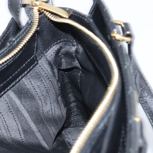 Salvatore Ferragamo Vala Hand Bag Leather 2way Black Gold Auth gh1879