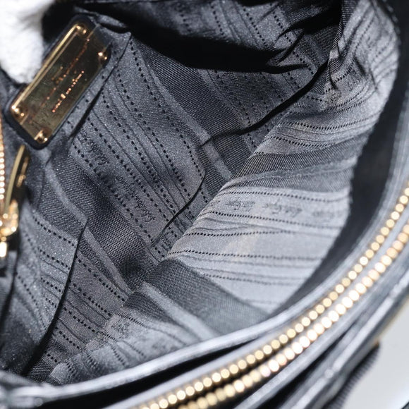 Salvatore Ferragamo Vala Hand Bag Leather 2way Black Gold Auth gh1879