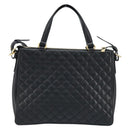 Salvatore Ferragamo Vala Hand Bag Leather 2way Black Gold Auth gh1879-3
