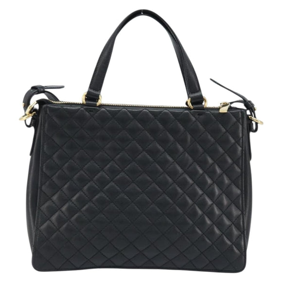 Salvatore Ferragamo Vala Hand Bag Leather 2way Black Gold Auth gh1879