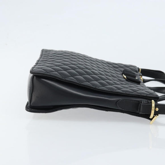 Salvatore Ferragamo Vala Hand Bag Leather 2way Black Gold Auth gh1879
